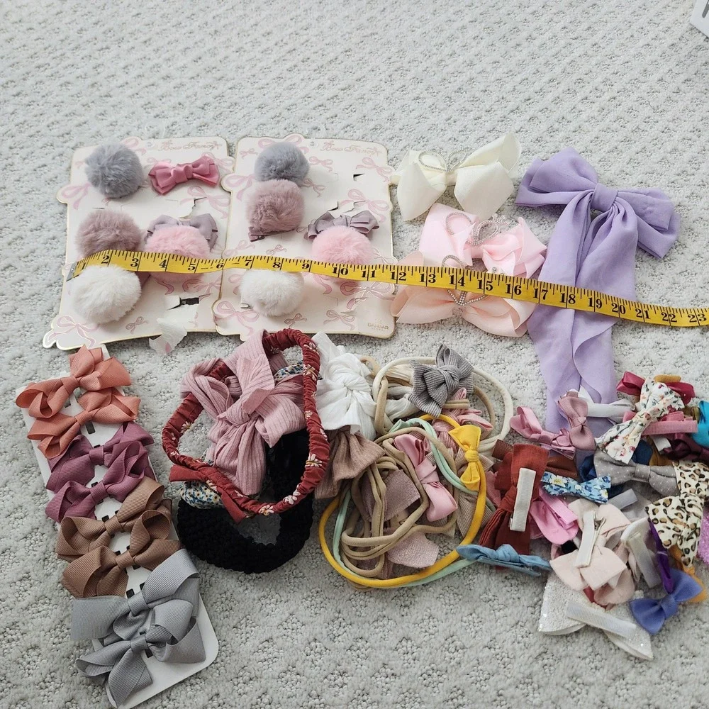 Baby Girl Hair Accessory Lot Bows Headbands Pom Poms Clips Mixed Bundle
